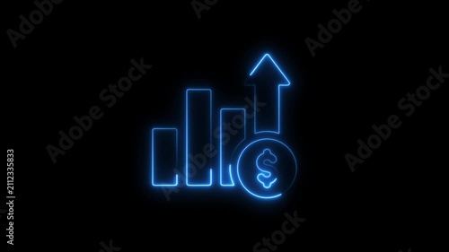 Glowing Neon Financial Profit Icon Isolated on Black Background. neon dollar sign icon and up arrow. neon business growth concept. 4k motion video .
