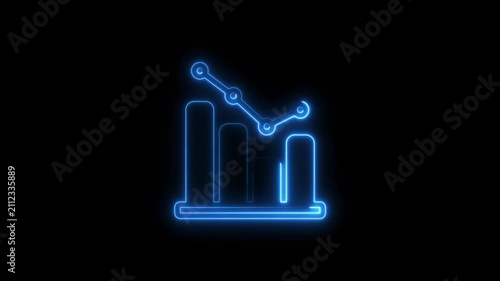 Glowing neon business graph with rising arrow icon on black background. Abstract neon line business graph animation.