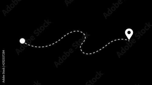 Map route icon with location pins, dotted travel path symbol, navigation journey graphic element.4k motion graphics video animation