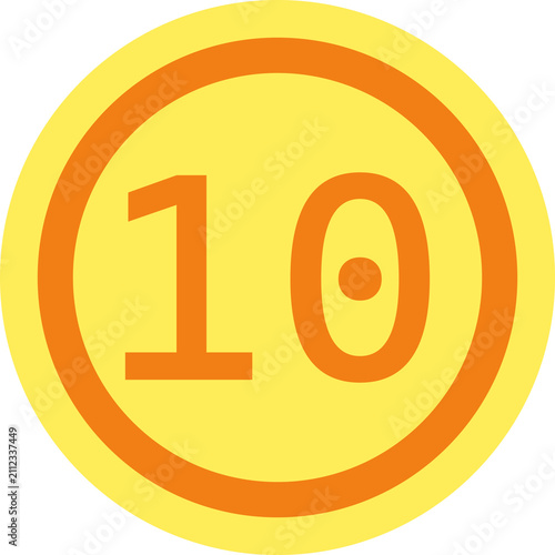 Fotografie Gold Coin Number Ten Vector Icon Yellow Golden Token Tenth Value Game Currency I