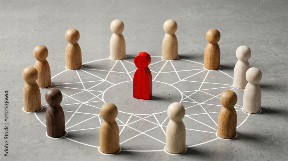 Obraz premium Leadership and connectivity concept with wooden figures