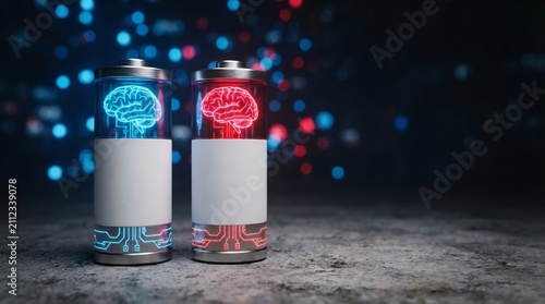 人工知能とエネルギーの未来を象徴する充電中のバッテリー