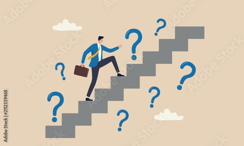 Business career adversity concept, businessman trying hard with full effort to climb up big step ladder or stairway