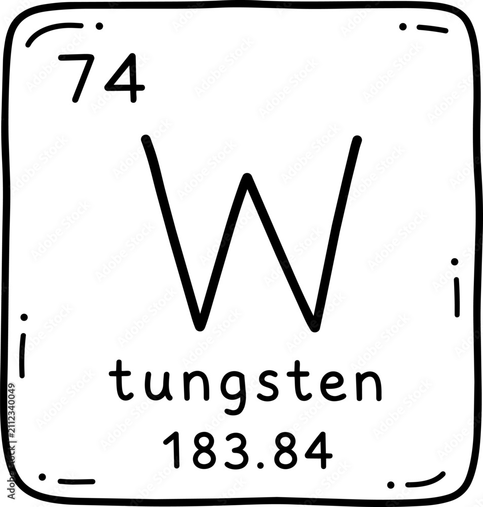 Fototapeta premium Tungsten periodic table element with atomic number 74, symbol W and atomic mass 183.84.