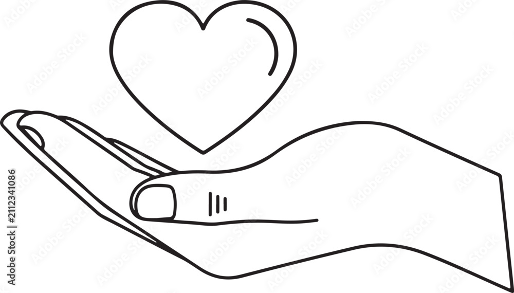 Fototapeta premium Continuous single line drawing of two hands reaching for each other with a heart shape connecting them representing love connection and togetherness Vector