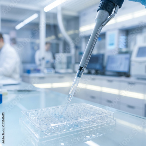 Obraz na płótnie Robotic arm handling microplate in laboratory