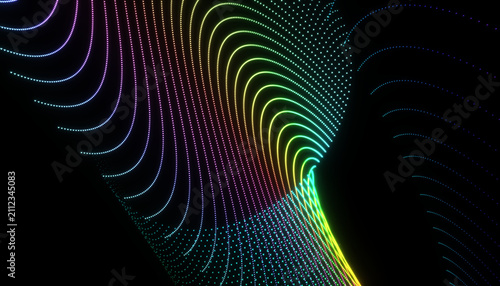 Colorful particle mesh wave abstract background. Vibrant digital particle grid ocean texture.