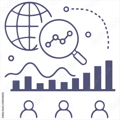 Global Business Analytics Dashboard and Data Growth Strategy Vector Illustration