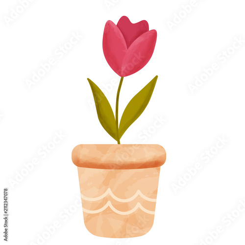 Watercolor Tulip Potted Plant Illustration