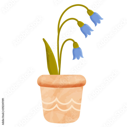 Watercolor Bluebell Potted Plant Illustration