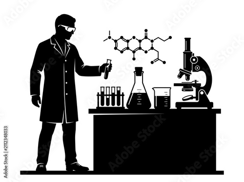 Scientist studying chemical structure in research laboratory