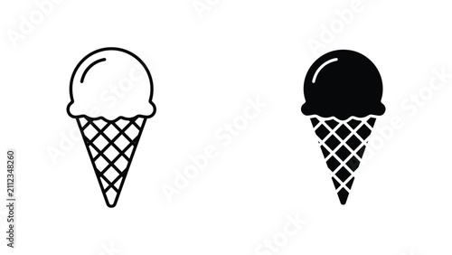 Ice cream cone icon set in linear and solid styles for food menu and summer dessert interface design
