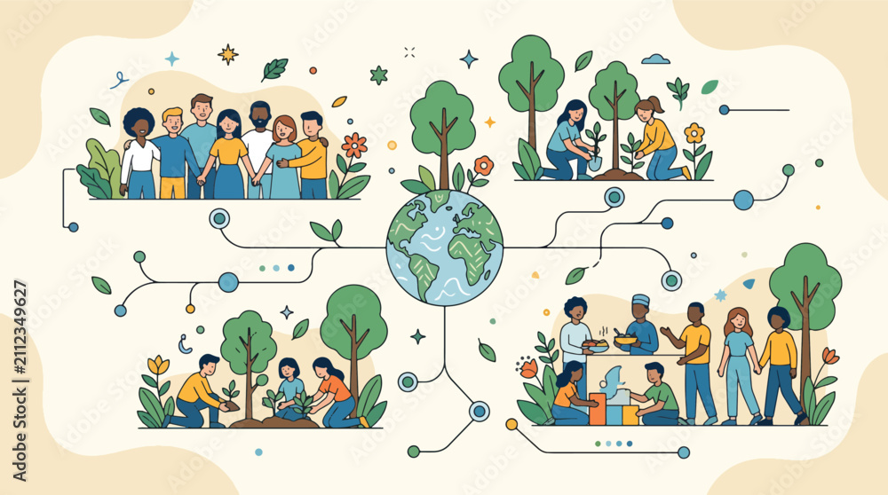 Obraz premium Set of peace and nature symbols flat icon collection in colorful vector style