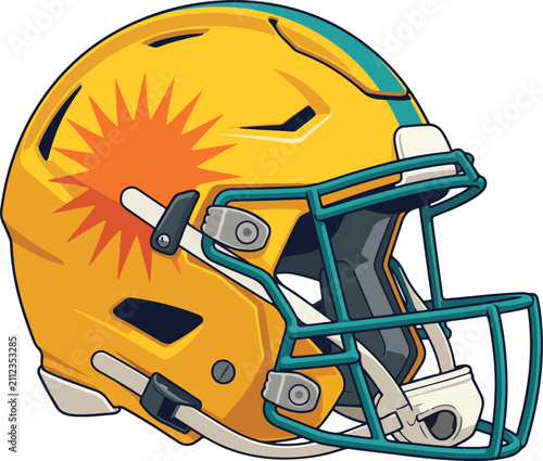 Yellow American Football Helmet Vector with Sun Emblem