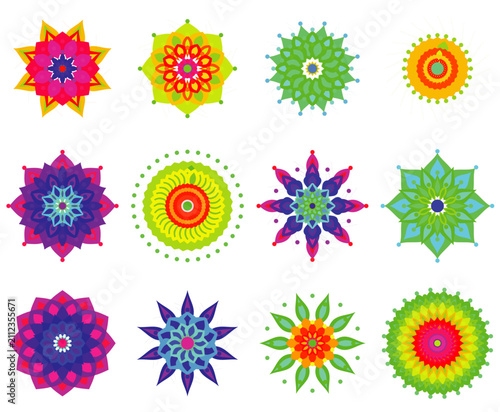 Set of colorful geometric mandala floral patterns