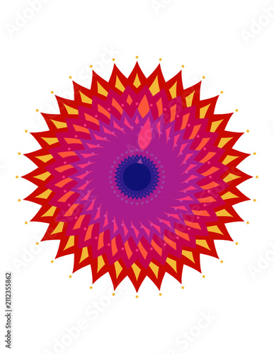 Colorful circular mandala pattern with sun burst design