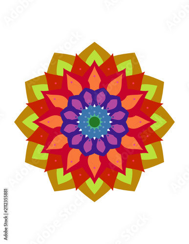 Colorful circular mandala pattern with geometric flower shape