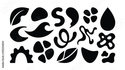 Foto abstract black silhouettes of various objects and shapes on dark background for