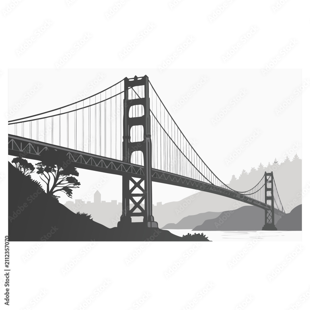 Fototapeta premium Golden Gate Bridge in San Francisco California Across the Bay with Iconic Suspension Architecture Scenic Waterfront Landscape and Blue Sky Travel Landmark View