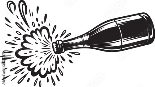 Canvastavla Champagne bottle popping cork with spray splashes festive toast celebration moment drink alcohol liquid bubbles beverage art