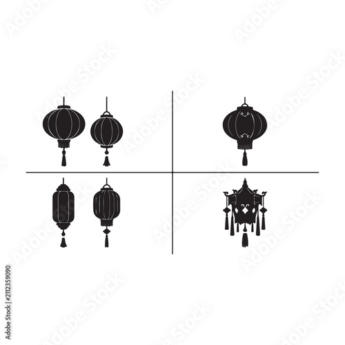 Chinese Lantern and Hanging Lantern Vector Silhouette Icons Collection