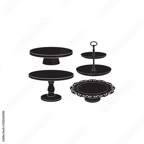 Cake Stand and Dessert Display Pedestal Vector Silhouette Icons Set