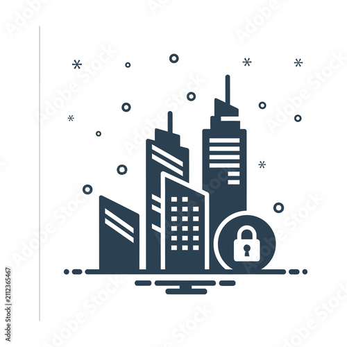 City skyline with padlock on computer screen, representing cybersecurity