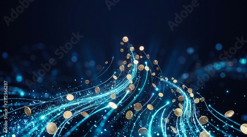 Futuristic Digital Money Flow Background Set - Blue Green Gold