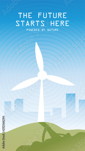 poster Wind Turbine Go Green Campaign Poster Flat Vector Illustration