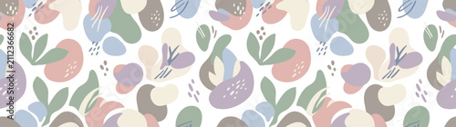 Abstract organic shapes and leaves seamless pattern