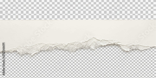 Foto Torn Paper Strip: A realistic illustration of a ripped paper strip with a rough, torn edge, set against a transparent checkered background