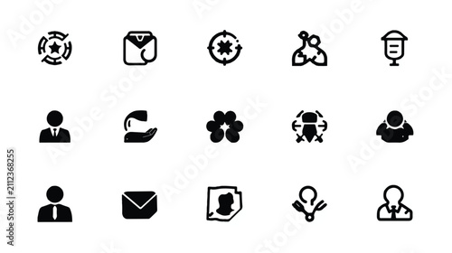 Black and white vector icon set for user interface and web design applications.