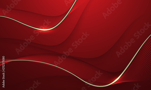 Abstract luxury golden lines curve wave on red background vector