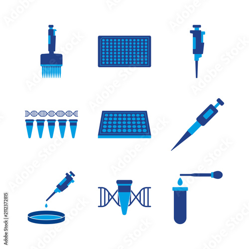 laboratory equipment and molecular biology icons set