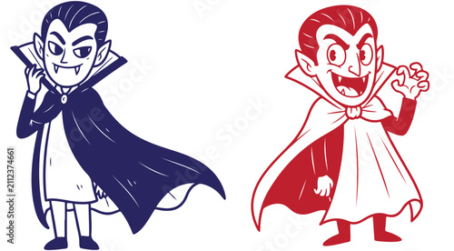 Obraz na plátně Cartoon vampire characters vector illustration set with spooky capes and fangs f
