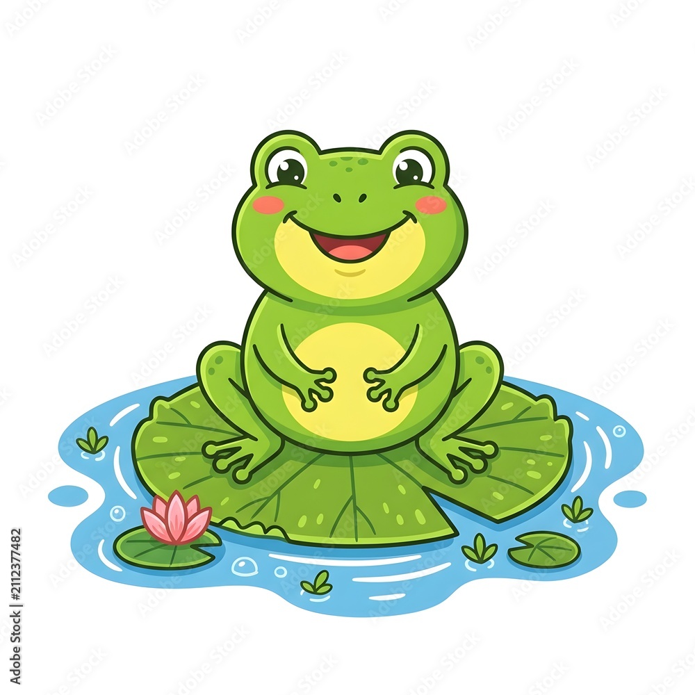 Fototapeta premium Cute Cartoon Frog Friendly frog illustration suitable for children's education, nature themes, and printable designs.