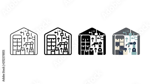 Photography Smart warehouse automation icon set representing robotic logistics, automated st