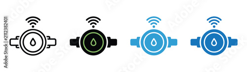 Smart water meter icon, digital water measurement and utility monitoring symbol for smart home technology, vector illustration