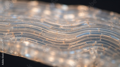 Zoomed cross section of ancient fossilized ginkgo wood glowing within a smooth opal matrix