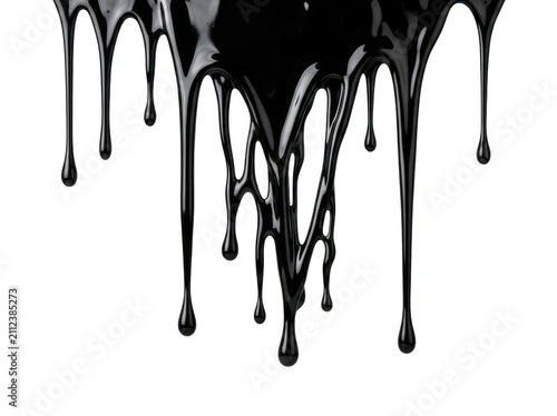 Thick black oil dripping isolated on transparent background for concept art.