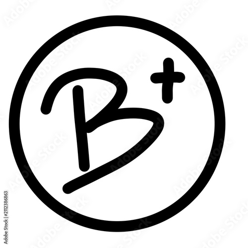 Quadro su tela Hand drawn B plus grade symbol inside circle isolated on white background