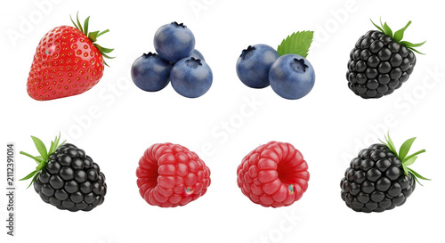 fresh berries collection isolated on white background colorful fruits for food or health related projects