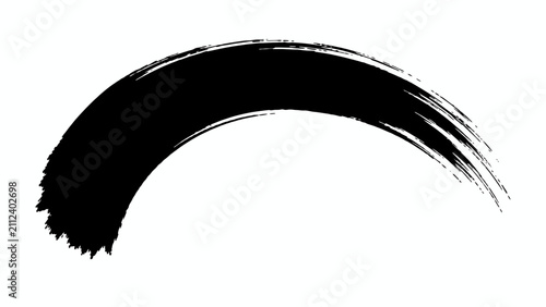 A black brush stroke forming a crescent arc on a white background