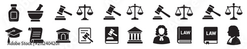 Obraz na płótnie Collection of Legal and Justice Icons in Black and White