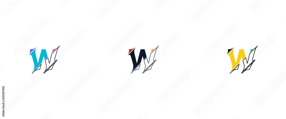 Fototapeta premium Creative Letter W Sliced Minimalist Logo Template for Tech