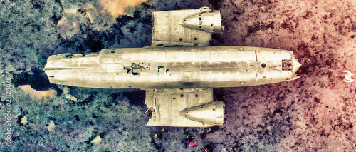 Bild auf Leinwand Amazing aerial view from drone of famous Airplane Wreckage in Solheimasandur Bla