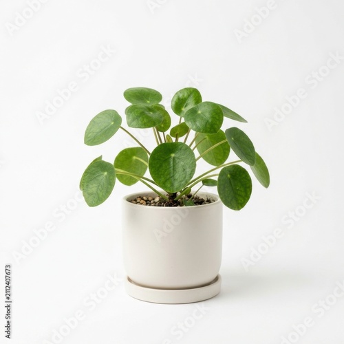 Small Desk Plant in Modern Pot Isolated on White Background