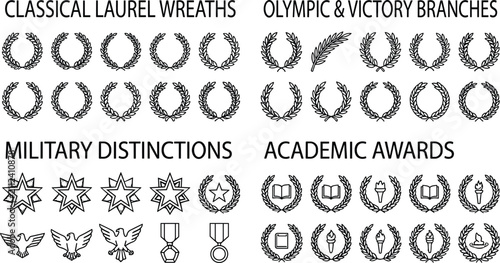Fotografía Classical Laurel Wreaths, Victory Branches, Military Distinction Stars, and Acad