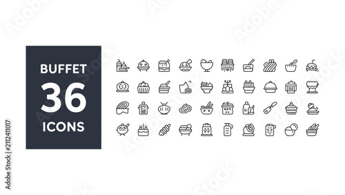 Cuadro en lienzo Explore a variety of buffet icons featuring diverse food items and dining essent