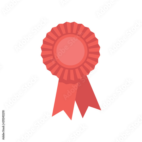 Red rosette ribbon badge for achievement or first place winner isolated on white background. flat of a prize emblem